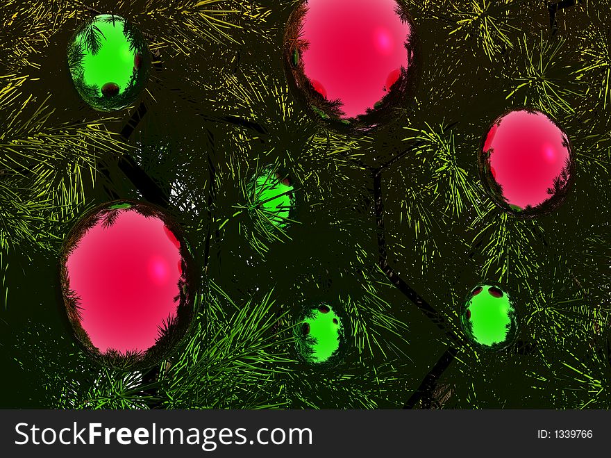 A pine tree with christmas decorations. A pine tree with christmas decorations