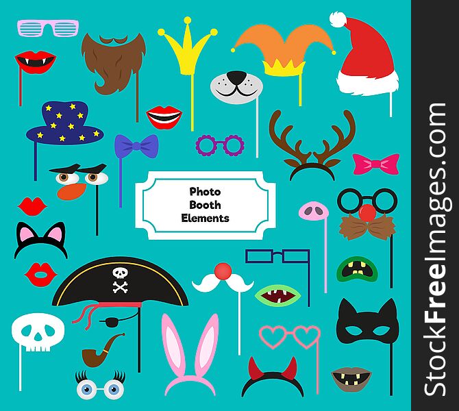 Set of different piece photo booth props. Vector illustration