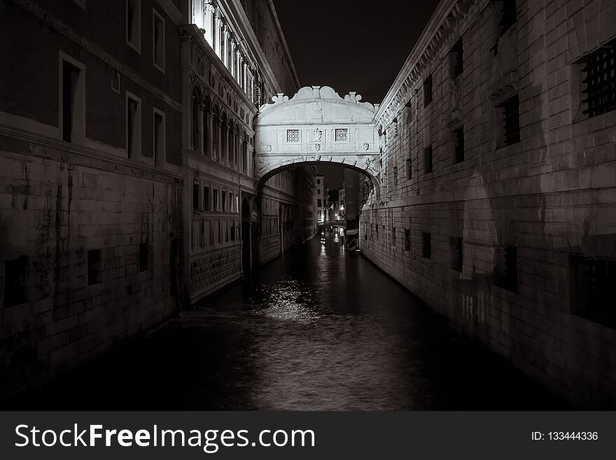 Bridge of sighs in Venice at nigh. Monochrome. Toned. Bridge of sighs in Venice at nigh. Monochrome. Toned