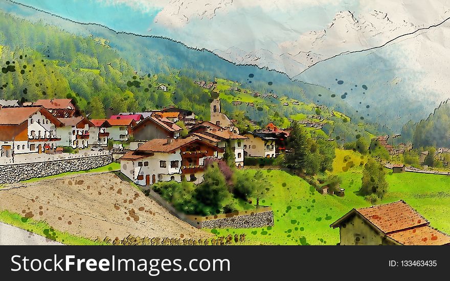 Mountain Village, Mountainous Landforms, Mountain, Village