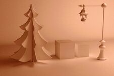 3D Render Of Christmas Trees And Gift Boxes For New Year`s Holidays Stock Image