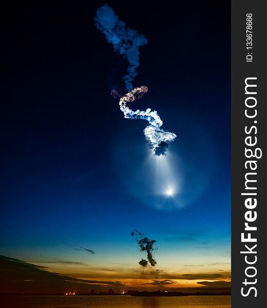 Dawn rocket launch in Cape Canaveral, Florida sending supplies to the space station