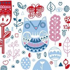 Doodle Style Ornamental Hand Drawn Winter Owl Vector Illustration Stock Photography