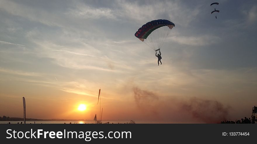 Air Sports, Parachute, Sky, Parachuting