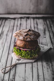 Portobello Burger, Homemade Bun And Lettuce Royalty Free Stock Photo Portobello Burger, Homemade Bun And Lettuce Royalty Free Stock Photo