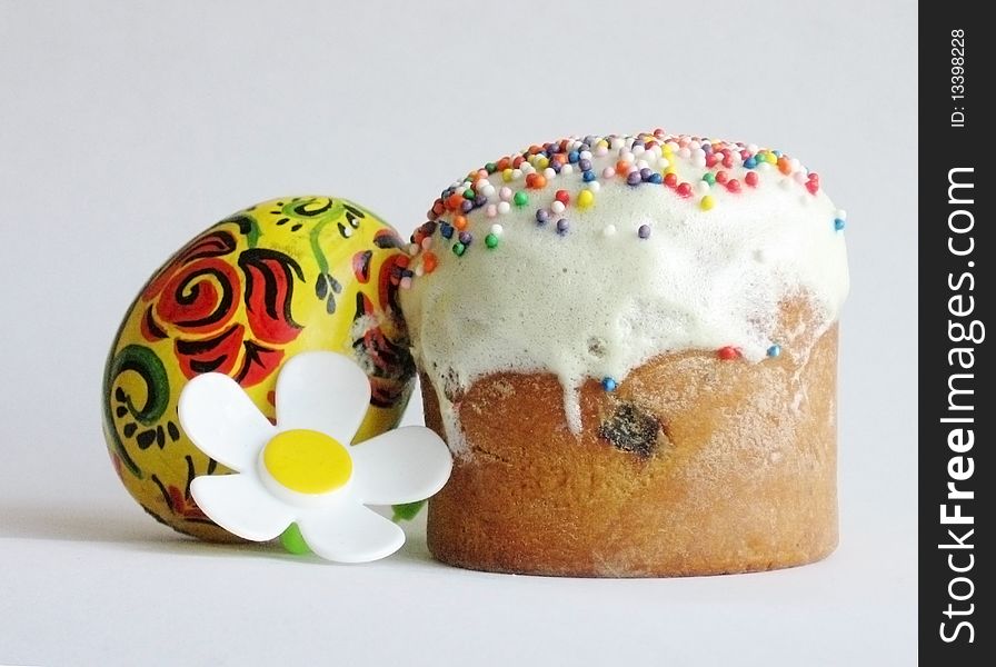 Traditional religious food for Easter - sweet bread and colored egg. Traditional religious food for Easter - sweet bread and colored egg