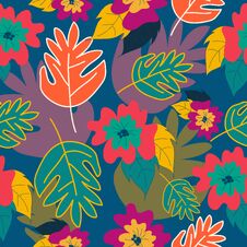 Flower And Leave Seamless Pattern Royalty Free Stock Photos