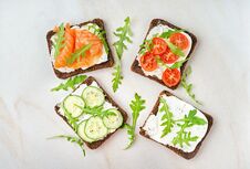 Smorrebrod - Traditional Danish Sandwiches. Black Rye Bread With Stock Photography