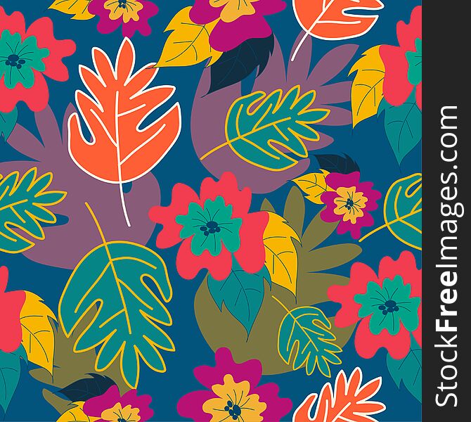 Flower and leave seamless pattern
