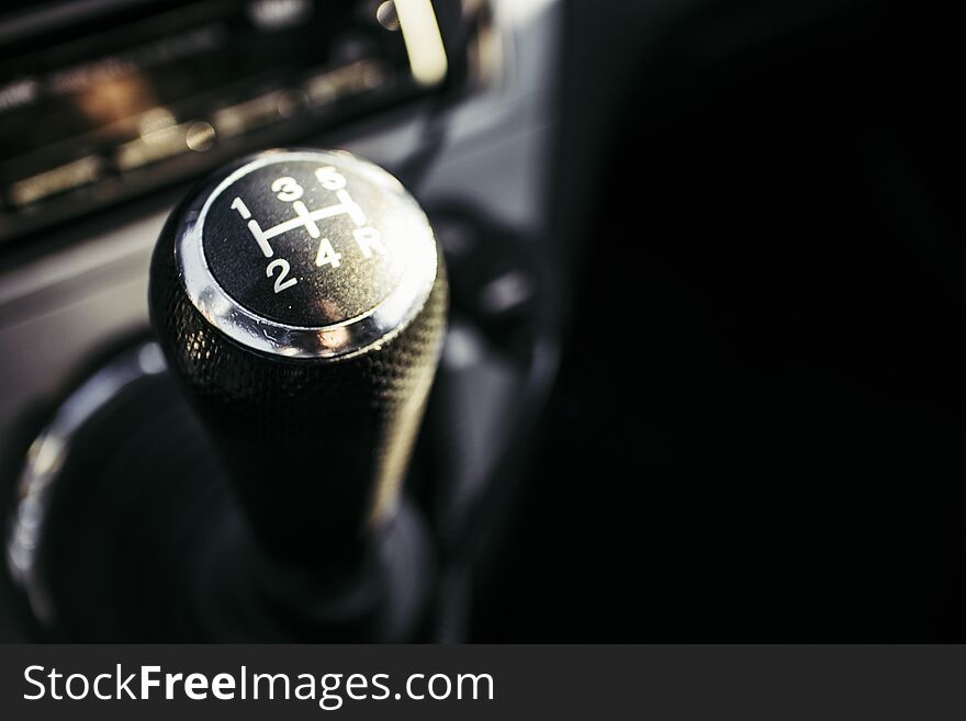 Detail of a manual gearbox handle. Detail of a manual gearbox handle