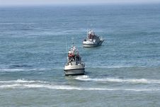 Two Coast Guard Boats In Rescue Operation Royalty Free Stock Photography Two Coast Guard Boats In Rescue Operation Royalty Free Stock Photography