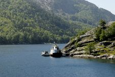 Boat In Fjord Royalty Free Stock Photography Boat In Fjord Royalty Free Stock Photography