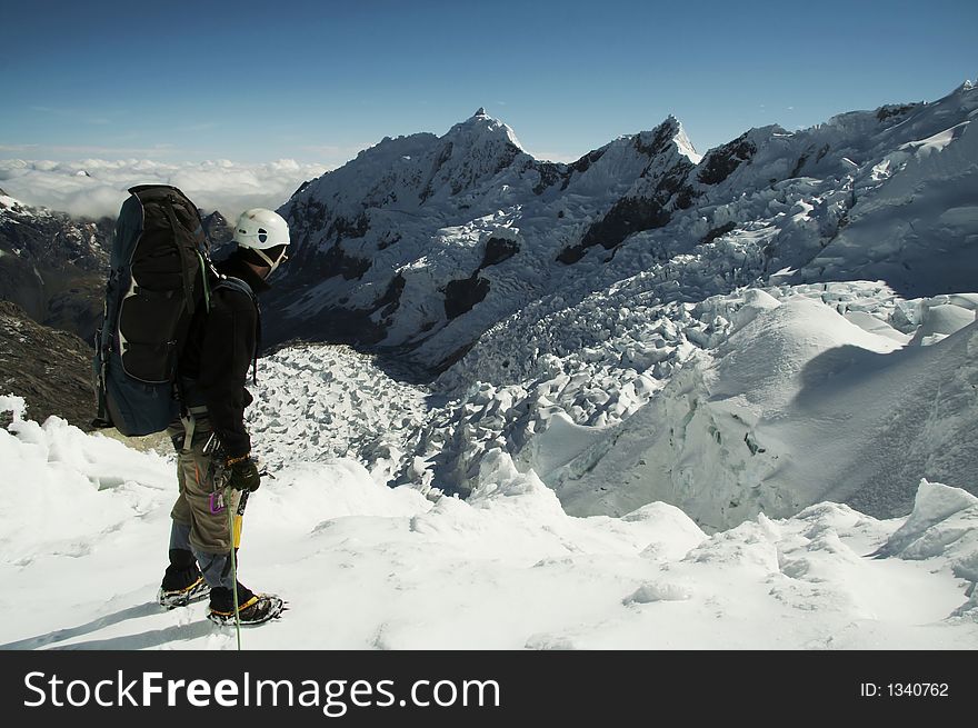 Climber standing on the glacier. Climber standing on the glacier