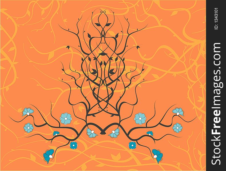 Two branch designs with flowers and leaves overlaid on free styled background with outlines. Two branch designs with flowers and leaves overlaid on free styled background with outlines