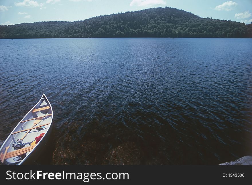 Canoe on lake in Muskoka, nothern Ontario