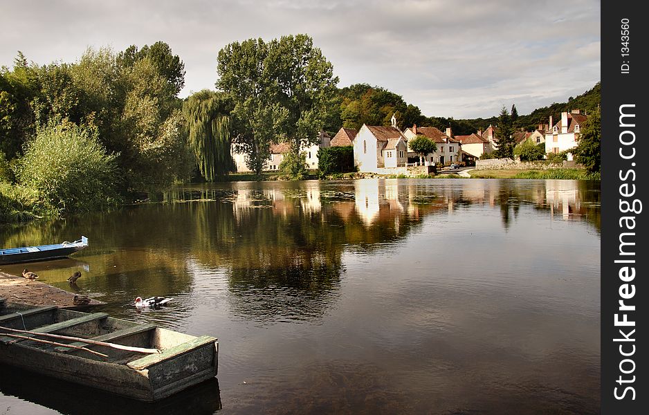 A Quaint and Historic Riverside Village in France. A Quaint and Historic Riverside Village in France