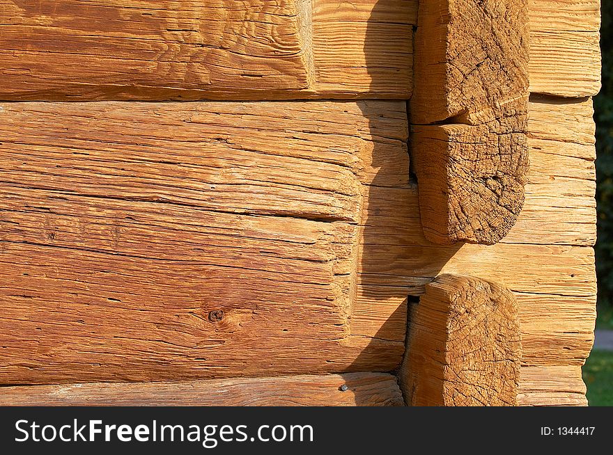 Aged logs in the wall