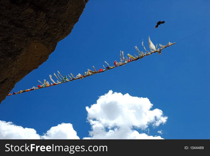 Prayer flags in tibetan monastry