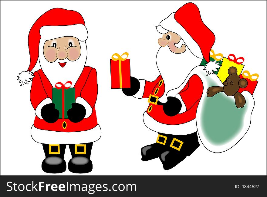 Frint and side view of Santa. Isolated over a white background. Frint and side view of Santa. Isolated over a white background.