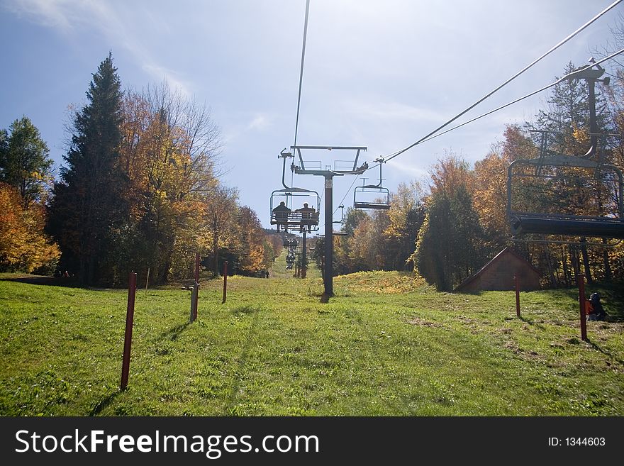 A view from the Mont Sutton chair-lift in Autumn. A view from the Mont Sutton chair-lift in Autumn.