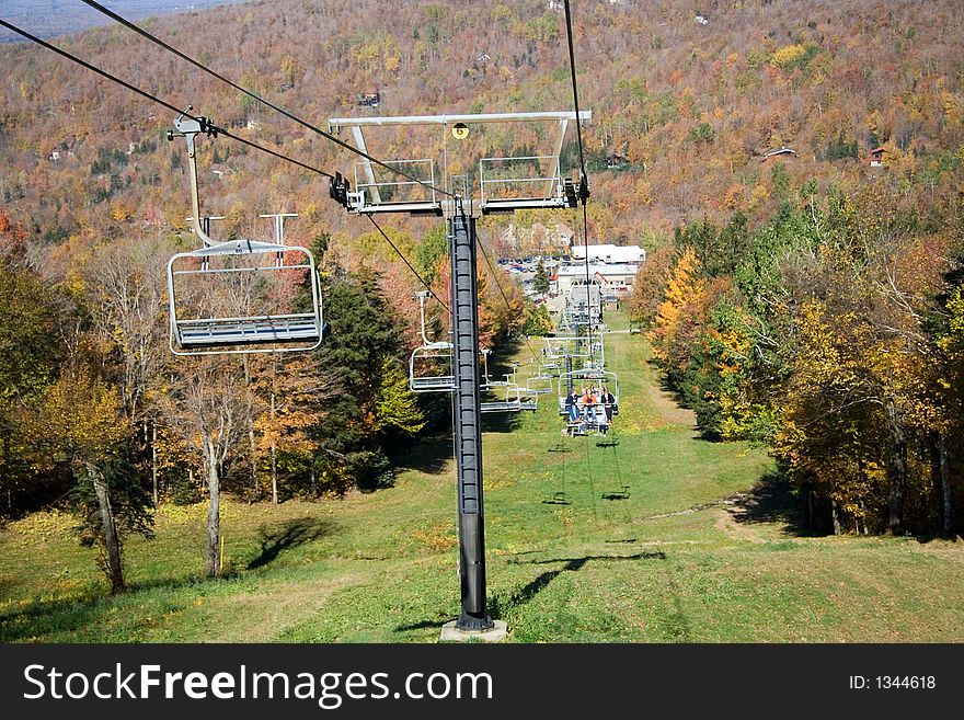 A view from the Mont Sutton chair-lift in Autumn. A view from the Mont Sutton chair-lift in Autumn.