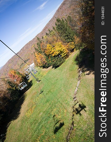 A view from the Mont Sutton chair-lift in Autumn. A view from the Mont Sutton chair-lift in Autumn.