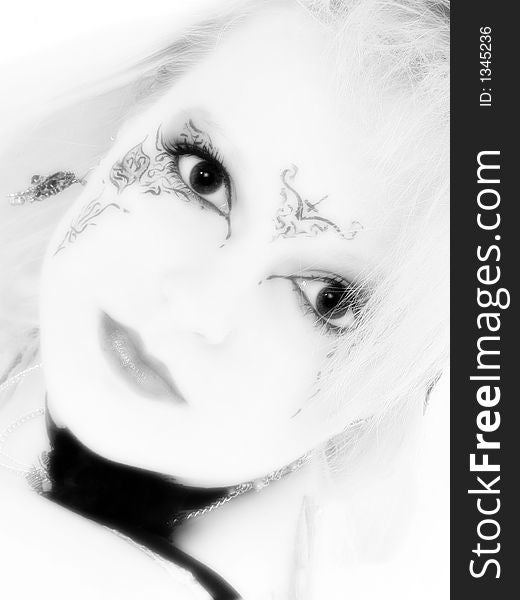 Black and White of 17 year old goth teen girl with blonde hair, blue eyes. Black and White of 17 year old goth teen girl with blonde hair, blue eyes.