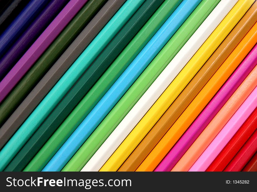 Structured colored pencils in closeup