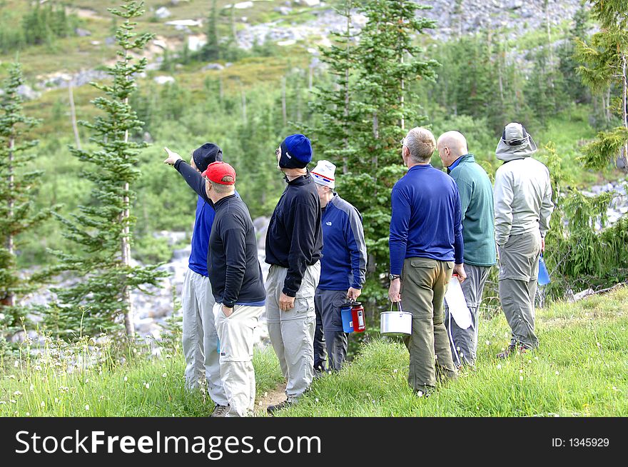 Hikers Looking Up Mt Rainier