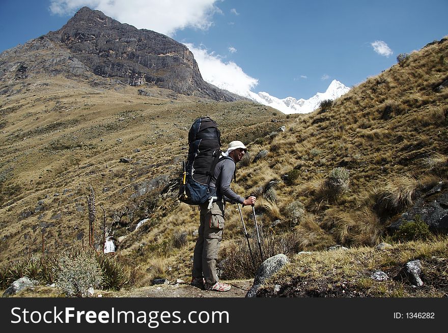 Male in the Alpamayo trail. Male in the Alpamayo trail