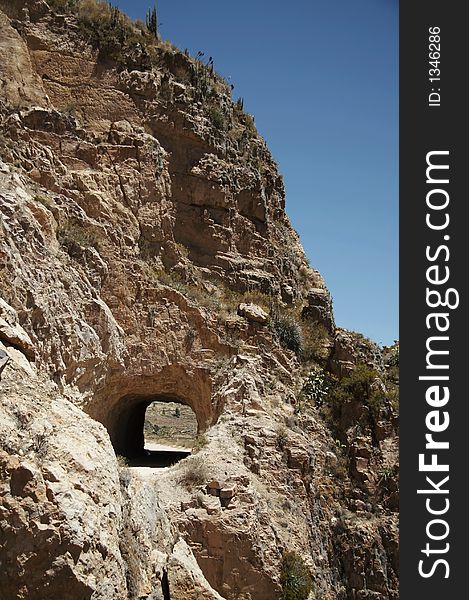 Tunnel in the stone in the Andes,Peru. Tunnel in the stone in the Andes,Peru