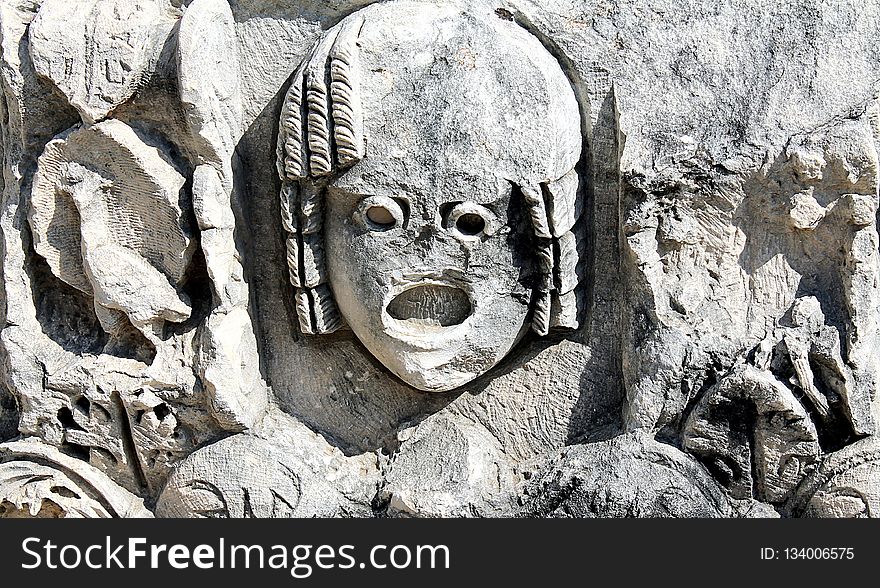 Stone Carving, Sculpture, Head, Archaeological Site