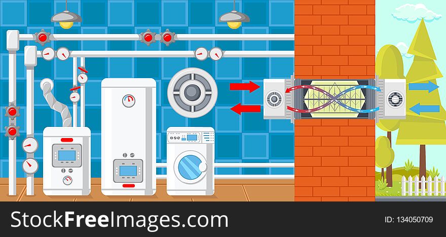 Ventilation In Boiler Room. Vector Illustration.