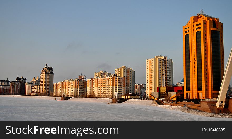Astana city waterfront in winter. Astana city waterfront in winter