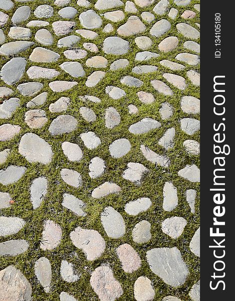 Grass, Cobblestone, Road Surface, Pattern