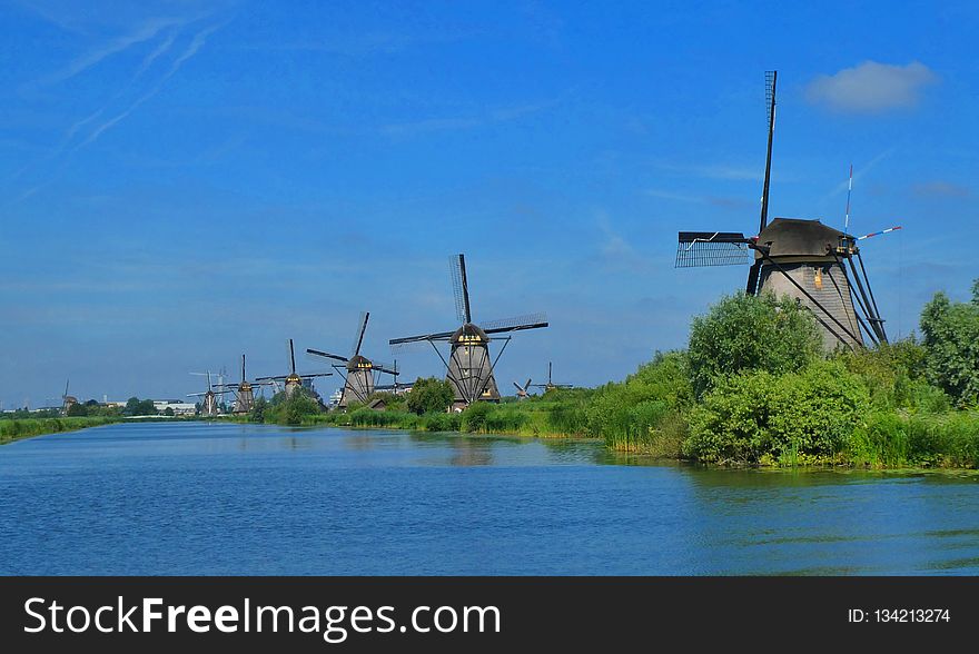 Windmill, Waterway, Mill, Sky