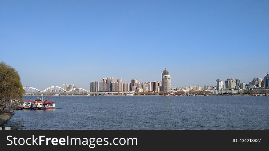 Skyline, City, Waterway, Sky