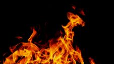 Fire Flames On Abstract Black Background, Stock Photo