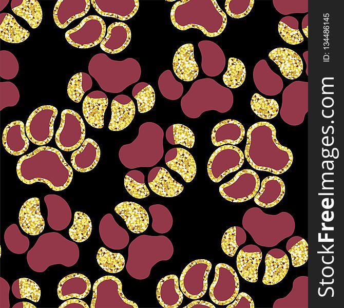 Vector semless golden sparkle pattern with dogs theme elements in graphic design illustration
