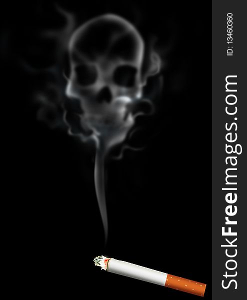 An illustration of skull shaped smoke comes out from cigarette. An illustration of skull shaped smoke comes out from cigarette