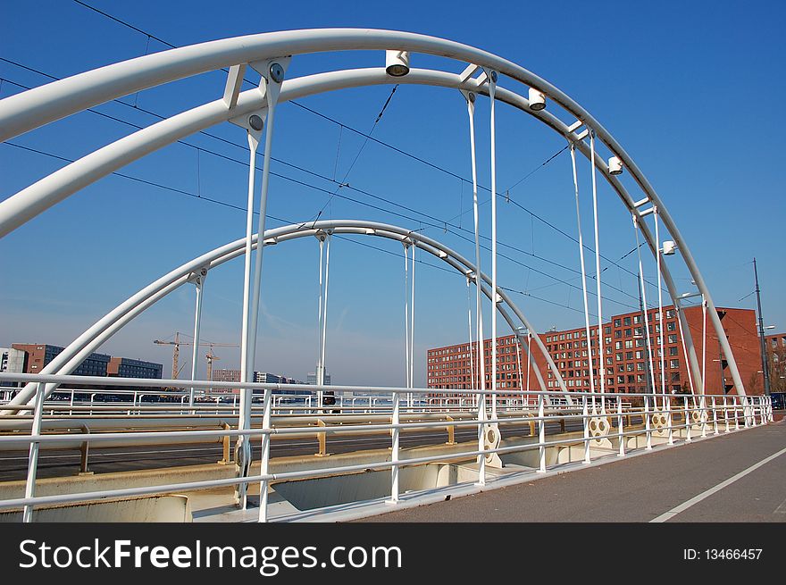 A modern bridge in Amsterdam city