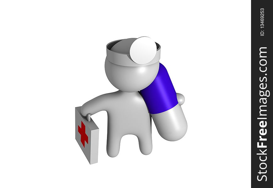 Doctor with a blue capsule 3d