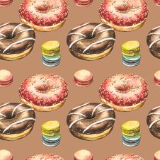 Donut Watercolor Illustrations Isolated On White Background. Seamless Pattern With Colorful Donuts With Glaze And Royalty Free Stock Image Donut Watercolor Illustrations Isolated On White Background. Seamless Pattern With Colorful Donuts With Glaze And Royalty Free Stock Image