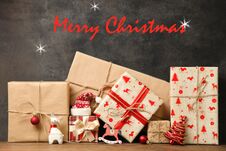 Christmas Gifts In Craft Paper Stock Photo