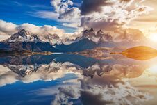 Majestic Mountain Landscape. National Park Torres Del Paine, Chile. Stock Photo