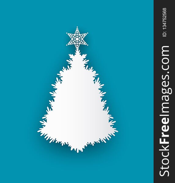 Spruce Tree Topped by Star, Vector Icon Isolated