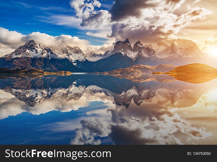 Majestic Mountain Landscape. National Park Torres Del Paine, Chile.