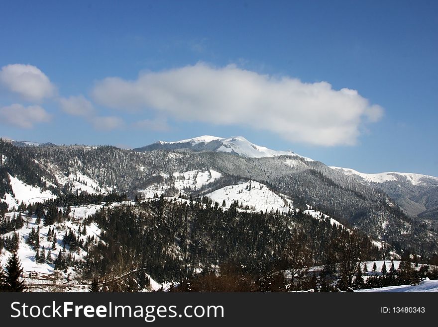 View over the mountains in winter