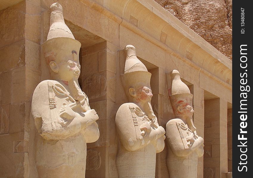 Ancient statues at Hatschepsut temple. Luxor, Egypt