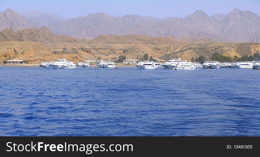 Yachts in Red Sea near coastline of Egypt